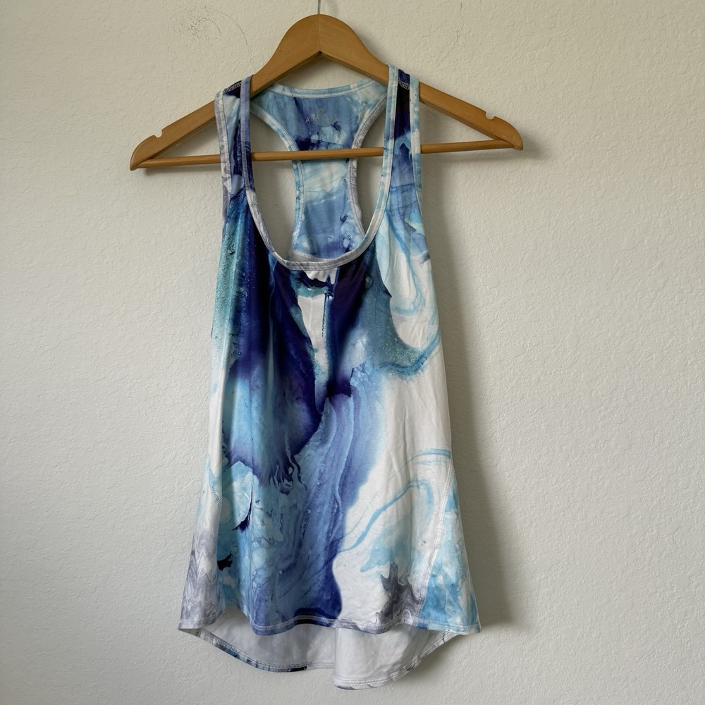 Athleta Racerback fastest track tank blue and white marble Size Small 72797